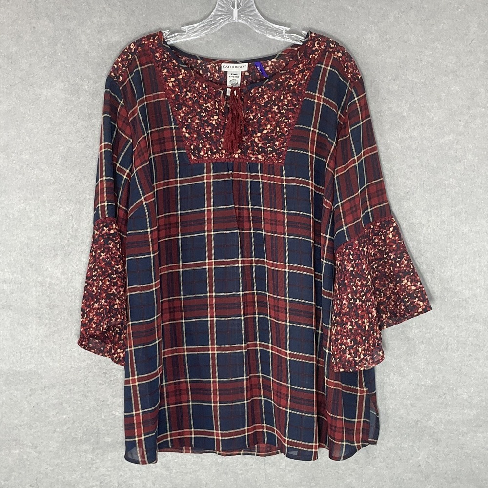 Catherines Top Women 2XWP Muti-color Patchwork Embroidered Tassels Tunic Boho